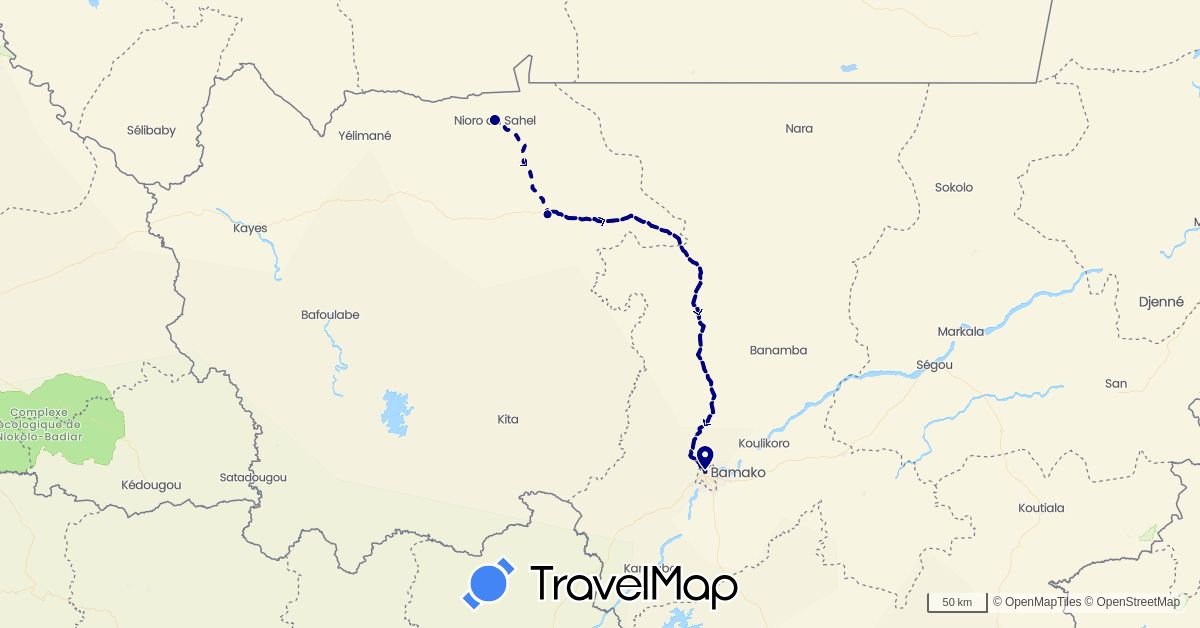 TravelMap itinerary: driving in Mali (Africa)